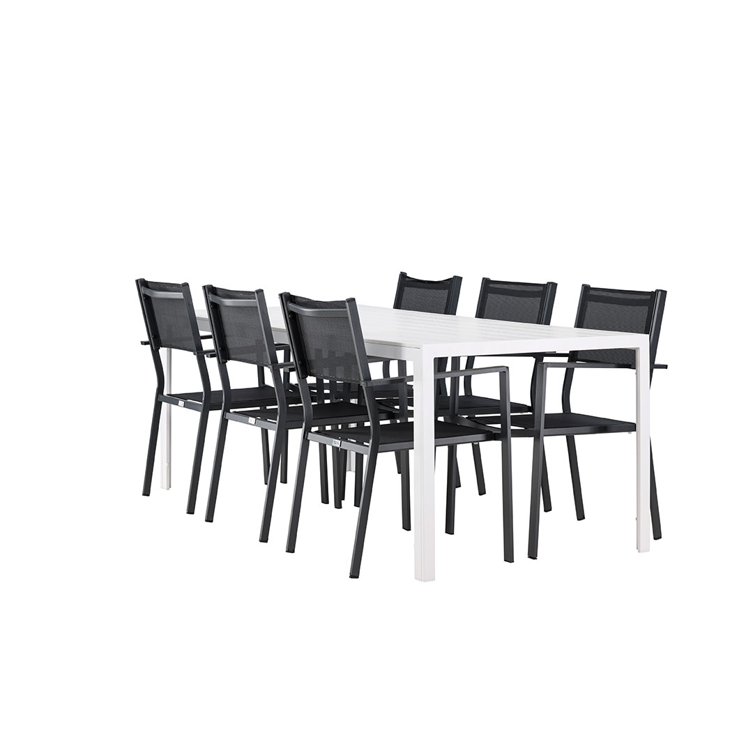Break havesæt bord 90x205cm hvid, 6 stole sort