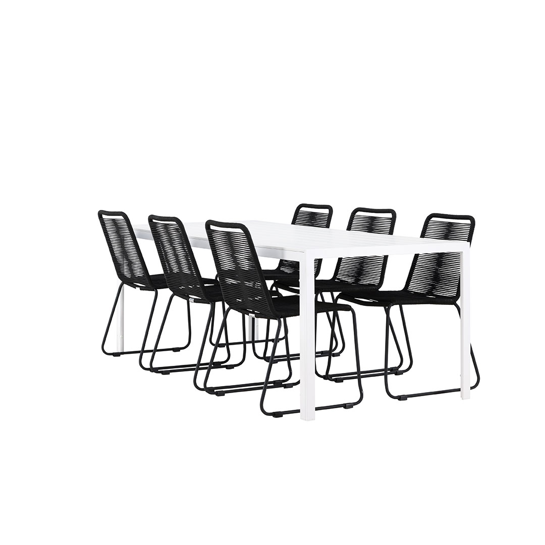 Break havesæt bord 90x205cm hvid, 6 stole sort