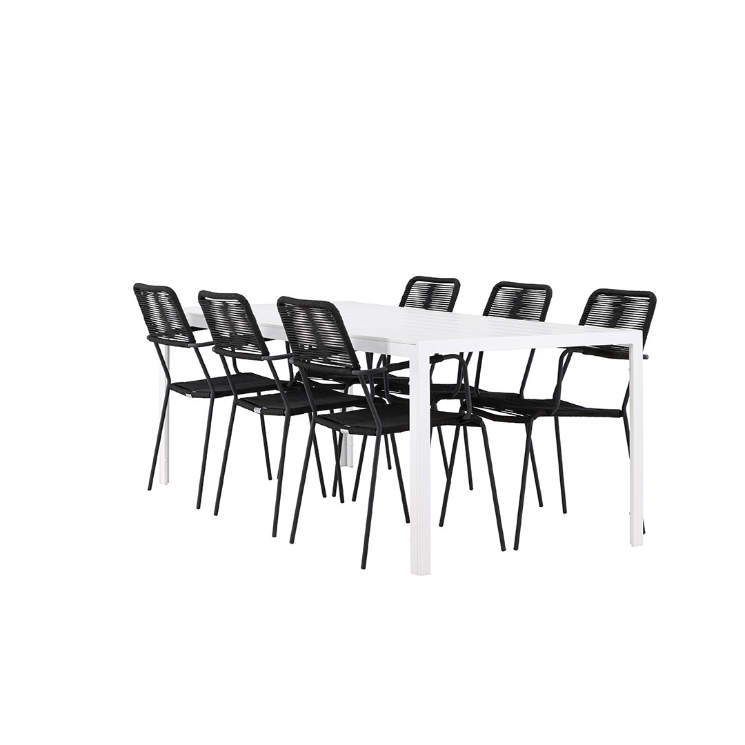 Break havesæt bord 90x205cm hvid, 6 stole sort