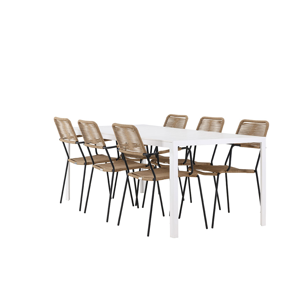 Break havesæt bord 90x205cm hvid, 6 stole brun