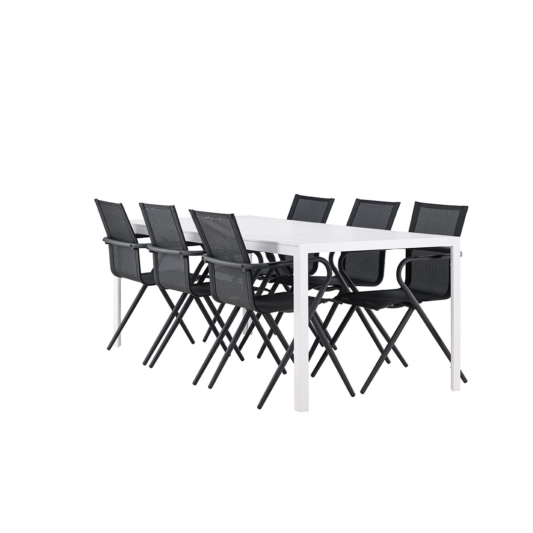 Break havesæt bord 90x205cm hvid, 6 stole sort