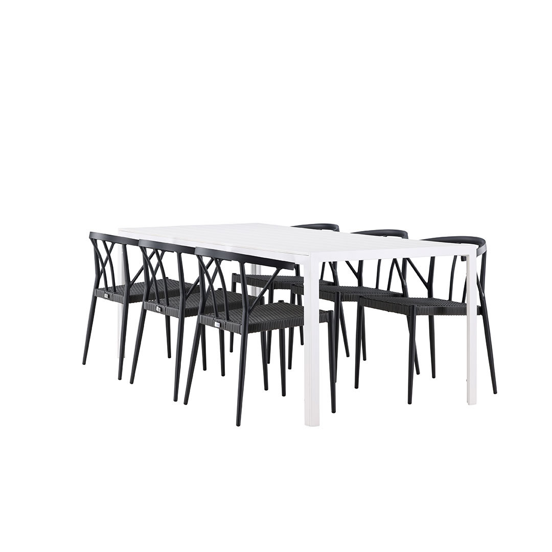 Break havesæt bord 90x205cm hvid, 6 stole sort