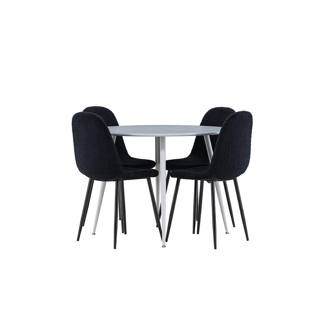 Plaza spisebordssæt bord Ø100cm og 4 teddy stole grå