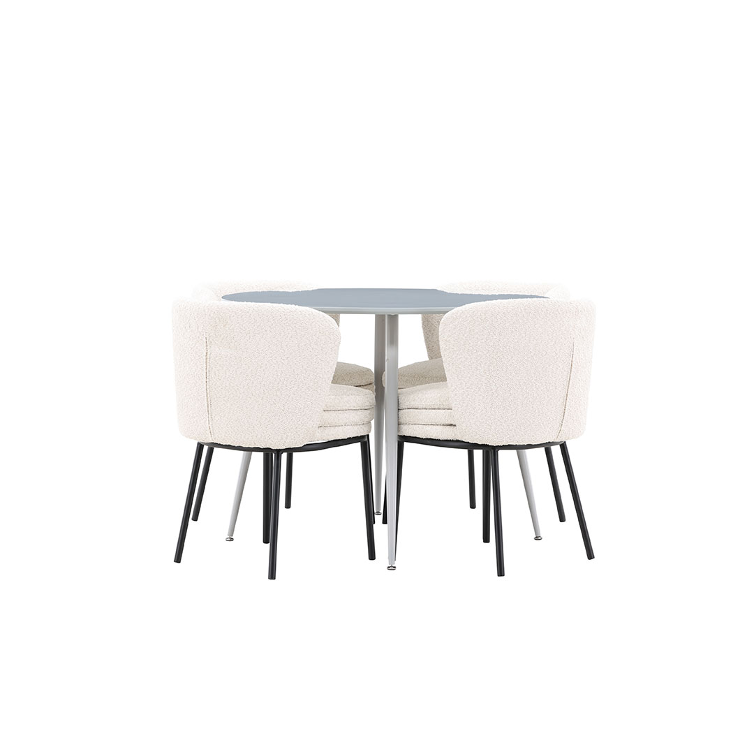 Plaza spisebordssæt bord Ø100cm og 4 boucle stole grå