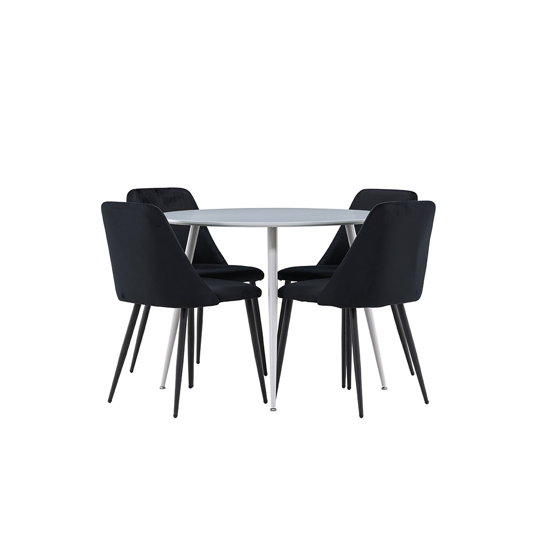 Plaza spisebordssæt bord Ø100cm og 4 velour stole grå