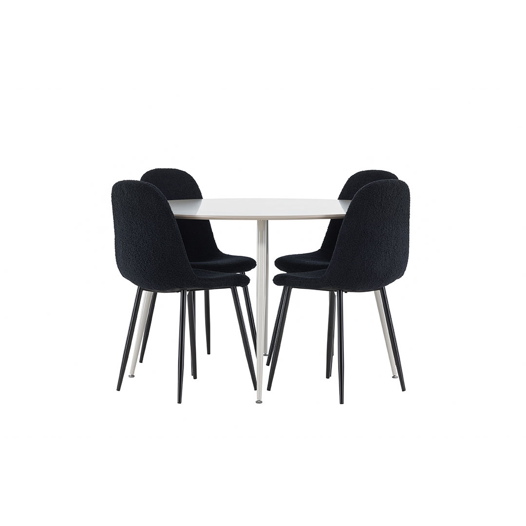 Plaza spisebordssæt bord Ø120cm og 4 teddy stole beige