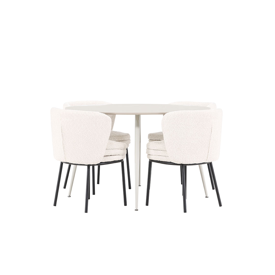 Plaza spisebordssæt bord Ø120cm og 4 boucle stole beige