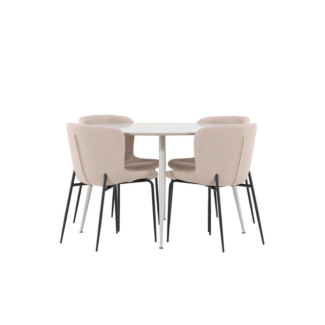 Plaza spisebordssæt bord Ø120cm og 4 boucle stole beige