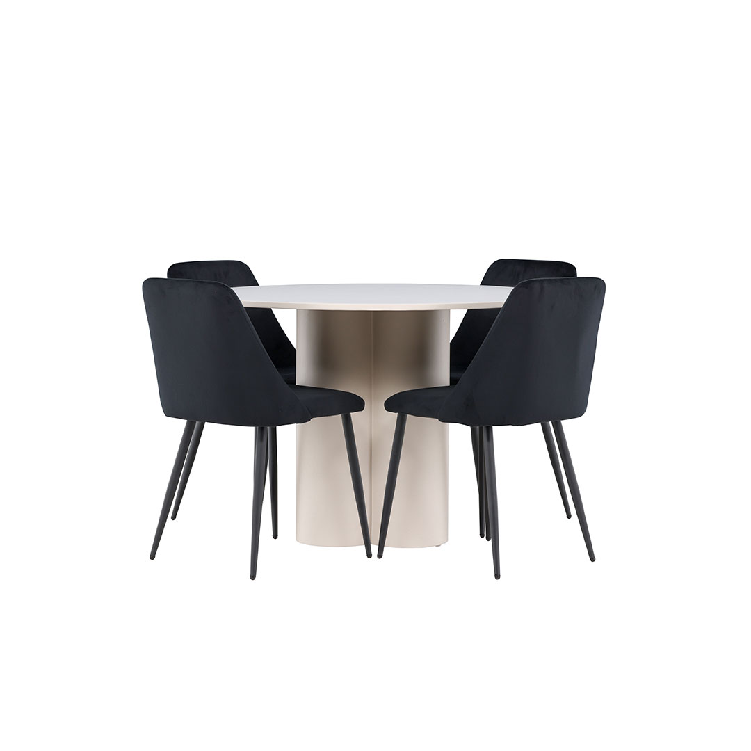 Olivia spisebordssæt bord Ø110cm og 4 velour stole beige