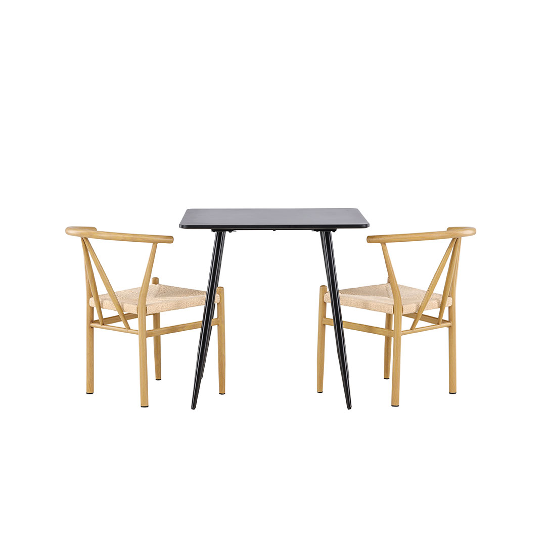 Polar spisebordssæt bord 75x75cm og 2 stole med armlæn stabelbar sort
