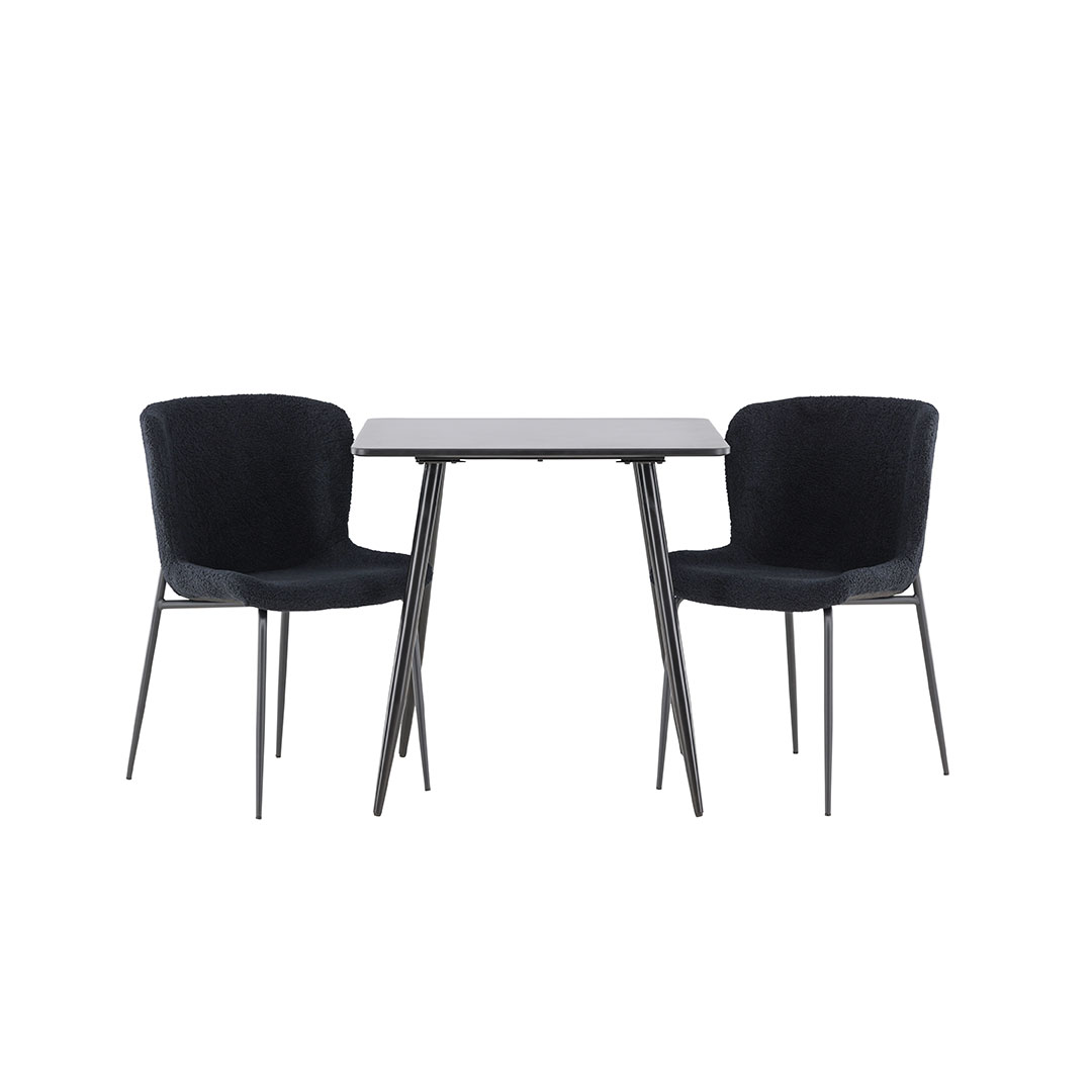 Polar spisebordssæt bord 75x75cm og 2 teddy stole sort