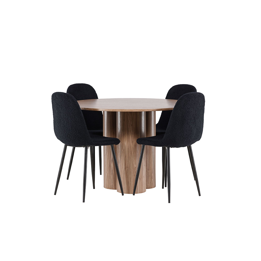 Olivia spisebordssæt bord Ø110cm og 4 teddy stole brun