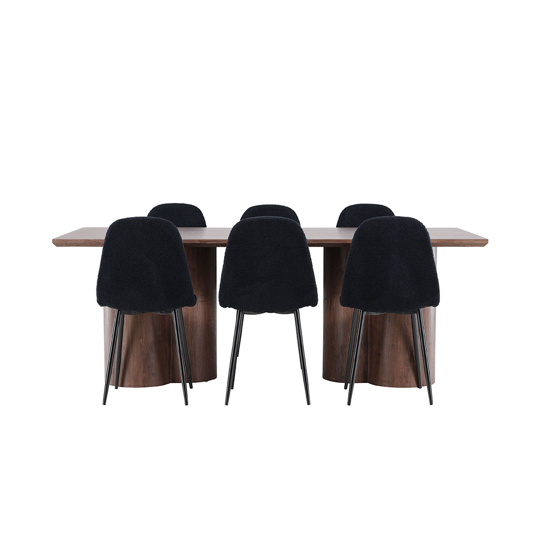 Olivia spisebordssæt bord 100x210cm og 6 teddy stole mocca