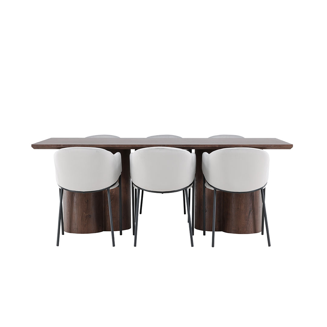 Olivia spisebordssæt bord 100x210cm og 6 velour stole med armlæn mocca