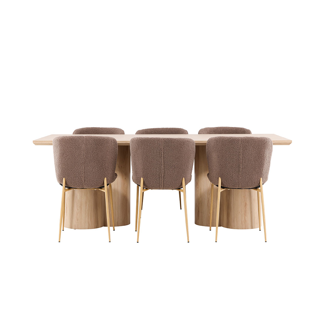 Olivia spisebordssæt bord 100x210cm og 6 teddy stole natur