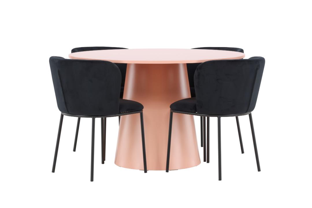 Lanzo spisebordssæt bord Ø120cm og 4 stole peach, sort