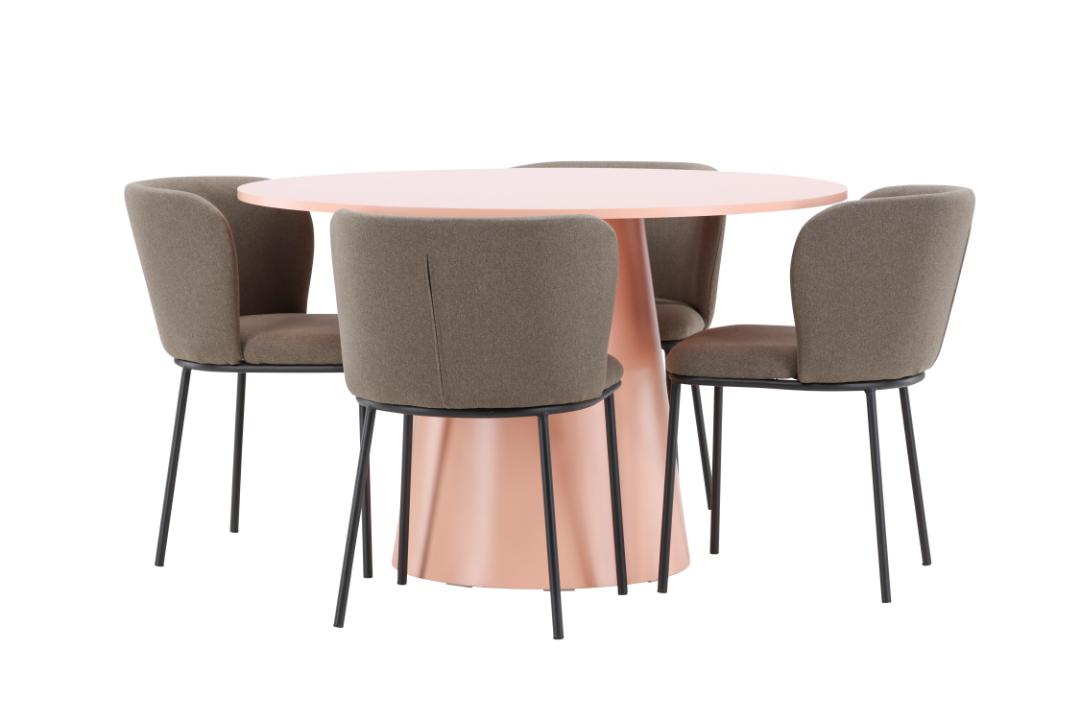 Lanzo spisebordssæt bord Ø120cm og 4 stole peach, brun