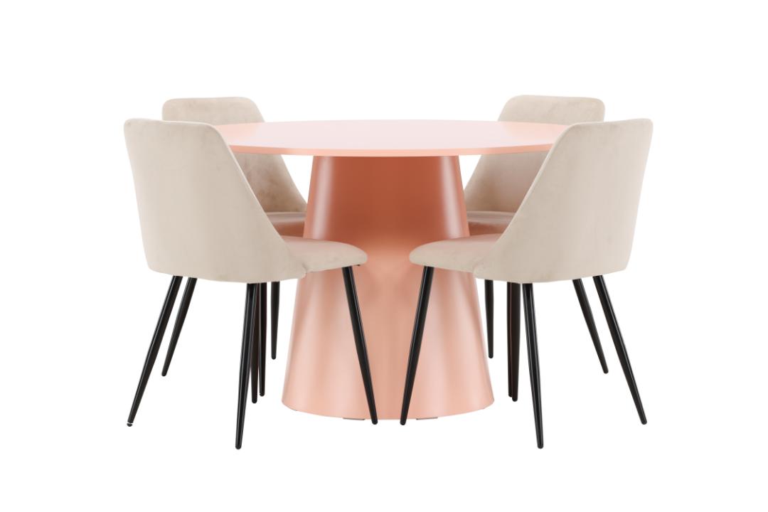 Lanzo spisebordssæt bord Ø120cm og 4 stole peach, beige