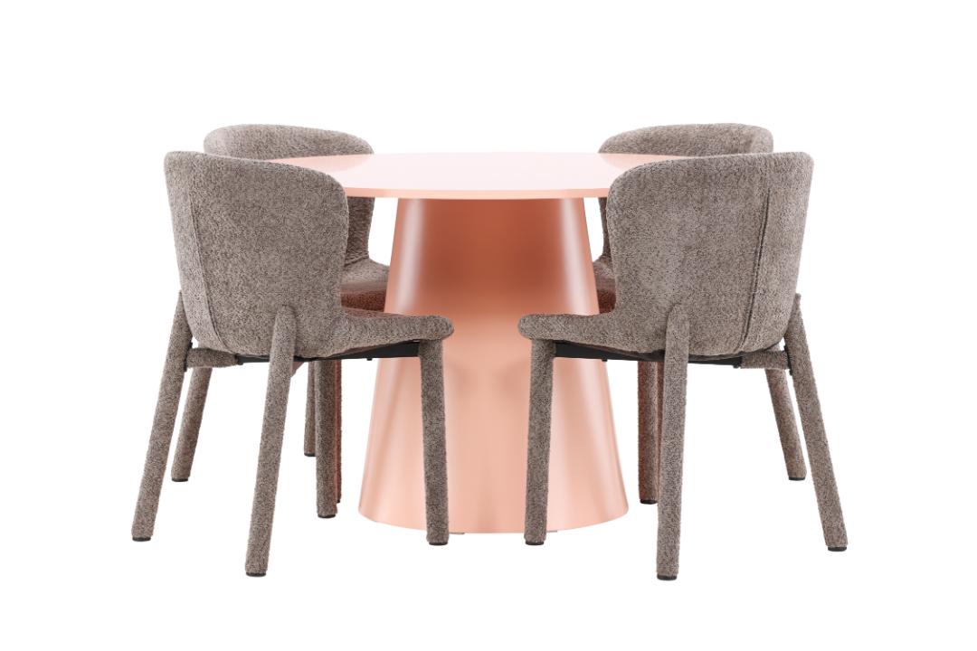 Lanzo spisebordssæt bord Ø120cm og 4 stole peach, brun