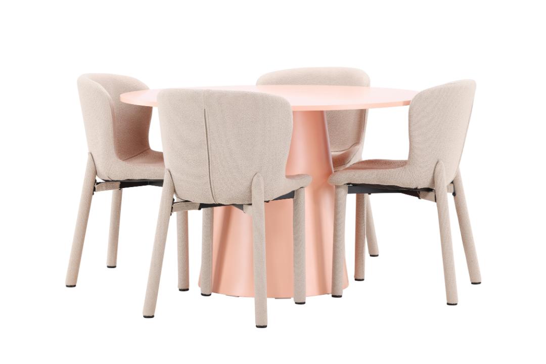 Lanzo spisebordssæt bord Ø120cm og 4 stole peach, beige