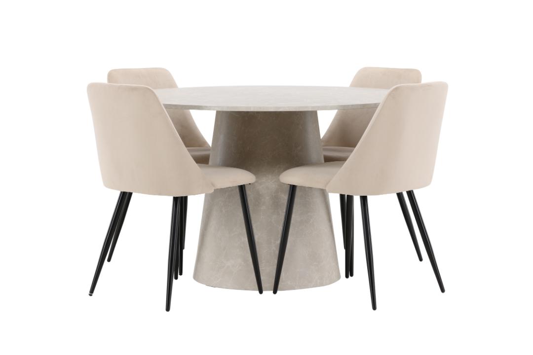 Lanzo spisebordssæt bord Ø120cm og 4 stole beige
