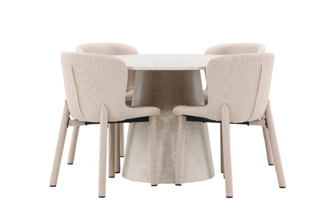 Lanzo spisebordssæt bord Ø120cm og 4 stole beige