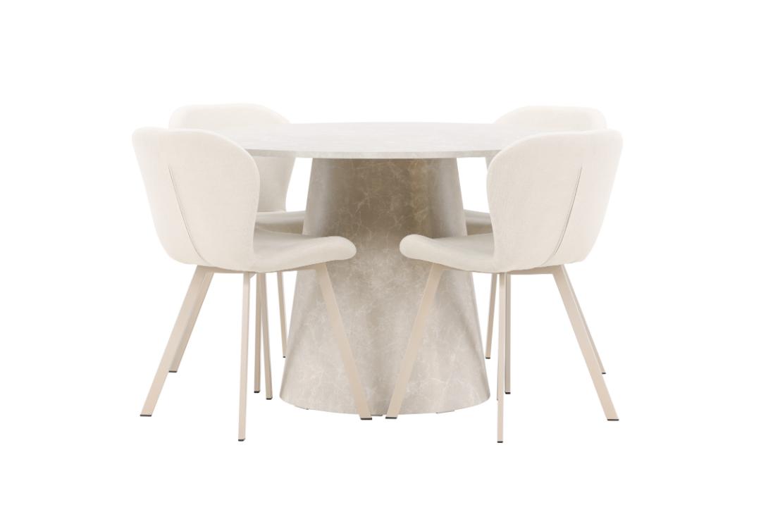 Lanzo spisebordssæt bord Ø120cm og 4 stole beige