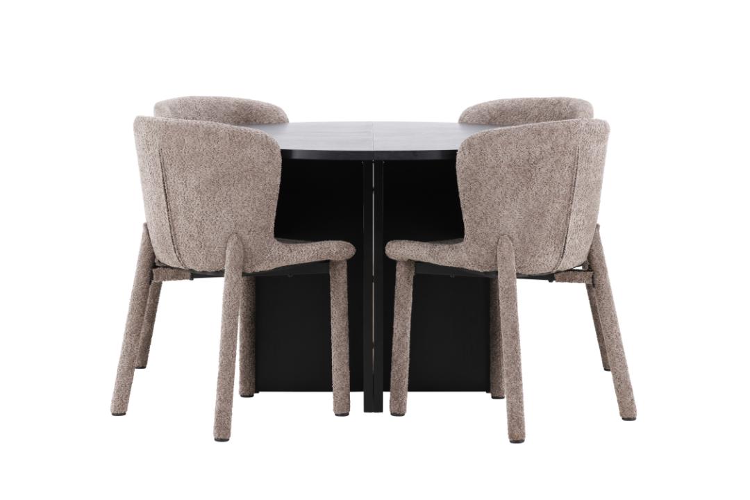 Strada spisebordssæt udtræksbord Ø120cm, 170cm og 4 stole sort, brun