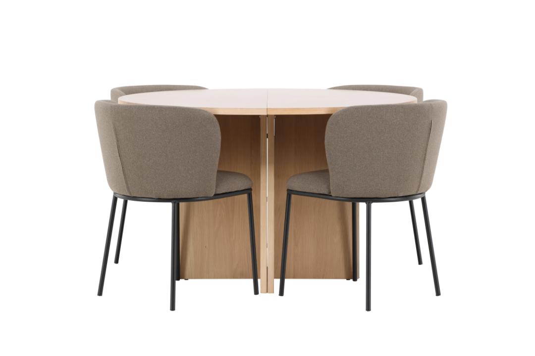 Strada spisebordssæt udtræksbord Ø120cm, 170cm og 4 stole whitewash, brun