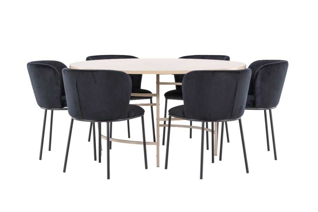Copenhagen spisebordssæt bord Ø140cm og 6 stole whitewash, sort
