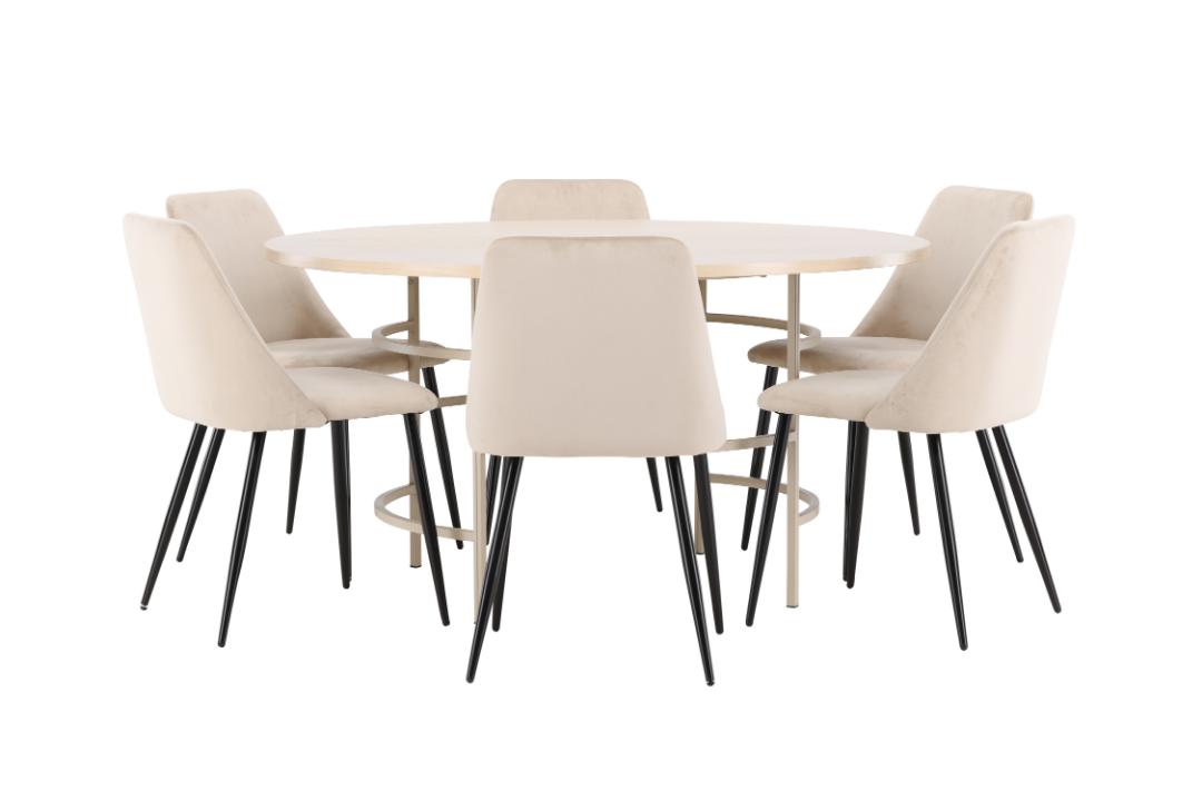 Copenhagen spisebordssæt bord Ø140cm og 6 stole whitewash, beige