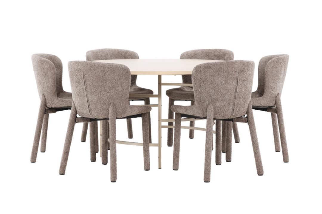 Copenhagen spisebordssæt bord Ø140cm og 6 stole whitewash, brun
