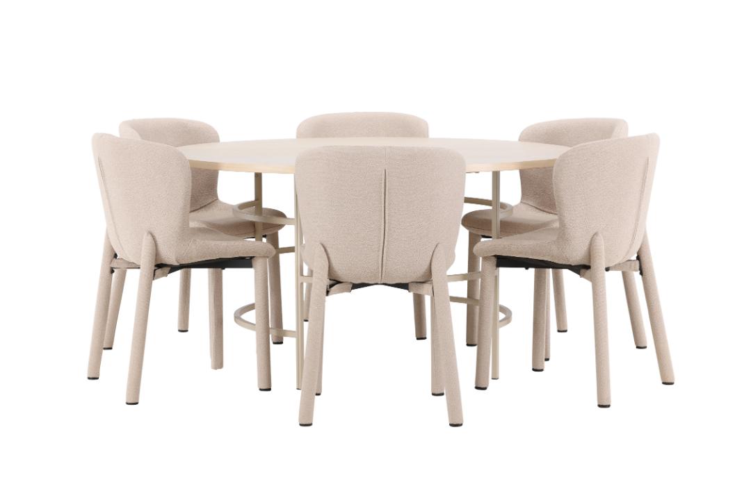 Copenhagen spisebordssæt bord Ø140cm og 6 stole whitewash, beige