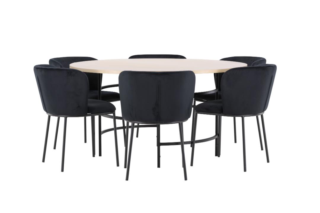 Copenhagen spisebordssæt bord Ø140cm og 6 stole whitewash, sort