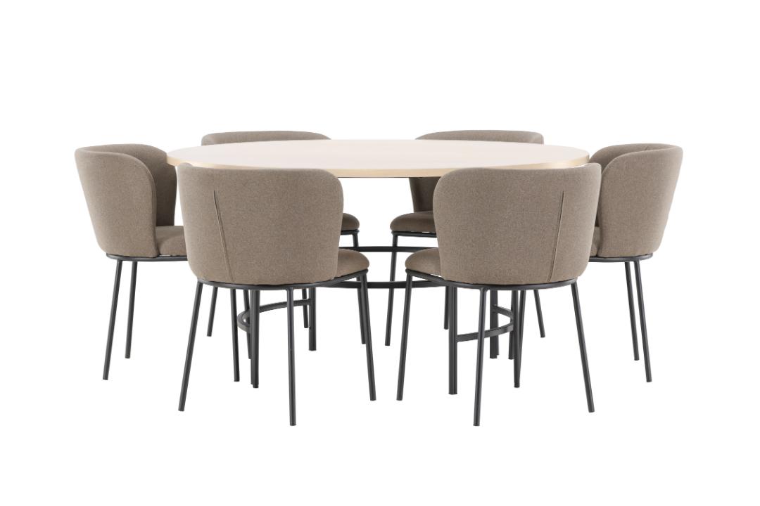 Copenhagen spisebordssæt bord Ø140cm og 6 stole whitewash, brun