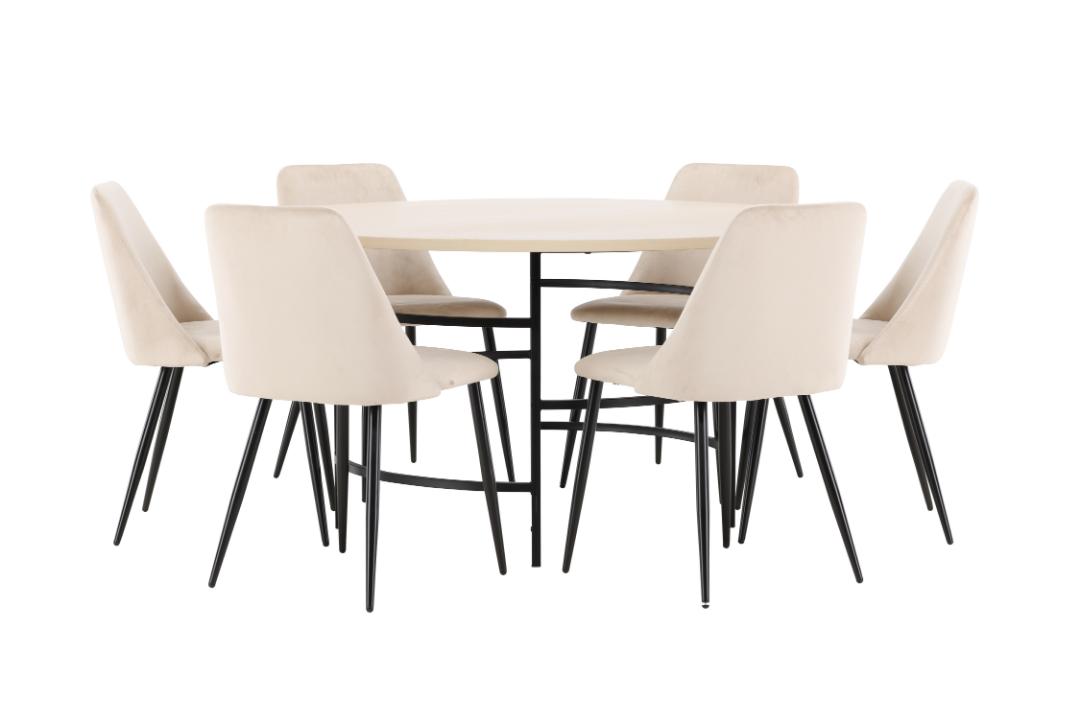 Copenhagen spisebordssæt bord Ø140cm og 6 stole whitewash, beige