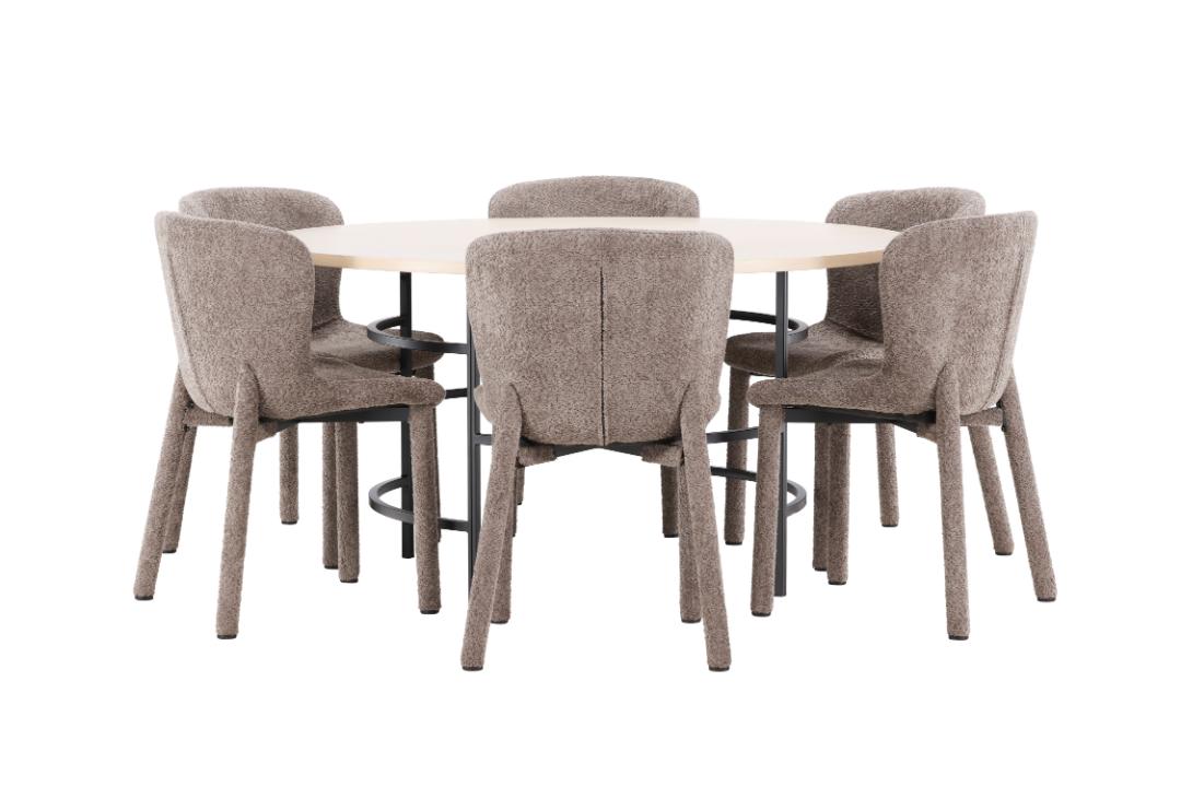 Copenhagen spisebordssæt bord Ø140cm og 6 stole whitewash, brun