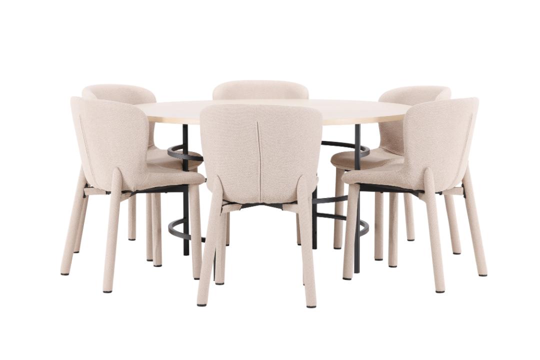 Copenhagen spisebordssæt bord Ø140cm og 6 stole whitewash, beige