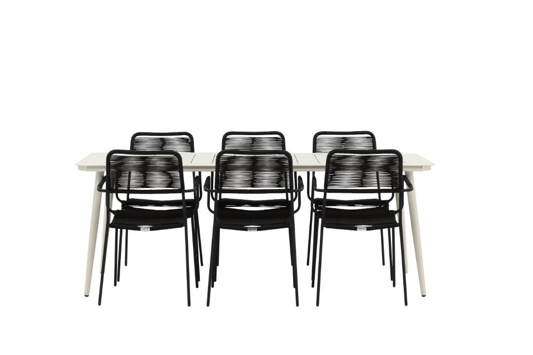 Lina havesæt bord 90x200cm 6 stole Lindos sort