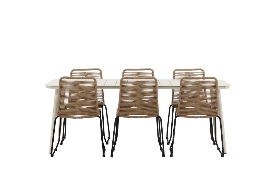 Lina havesæt bord 90x200cm 6 stole Lindos brun