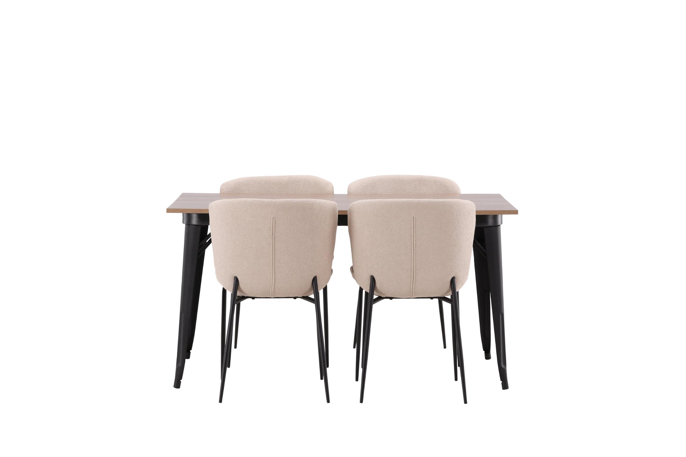 Tempe spisebordssæt spisebord valnød dekor 4 stole boucle brun