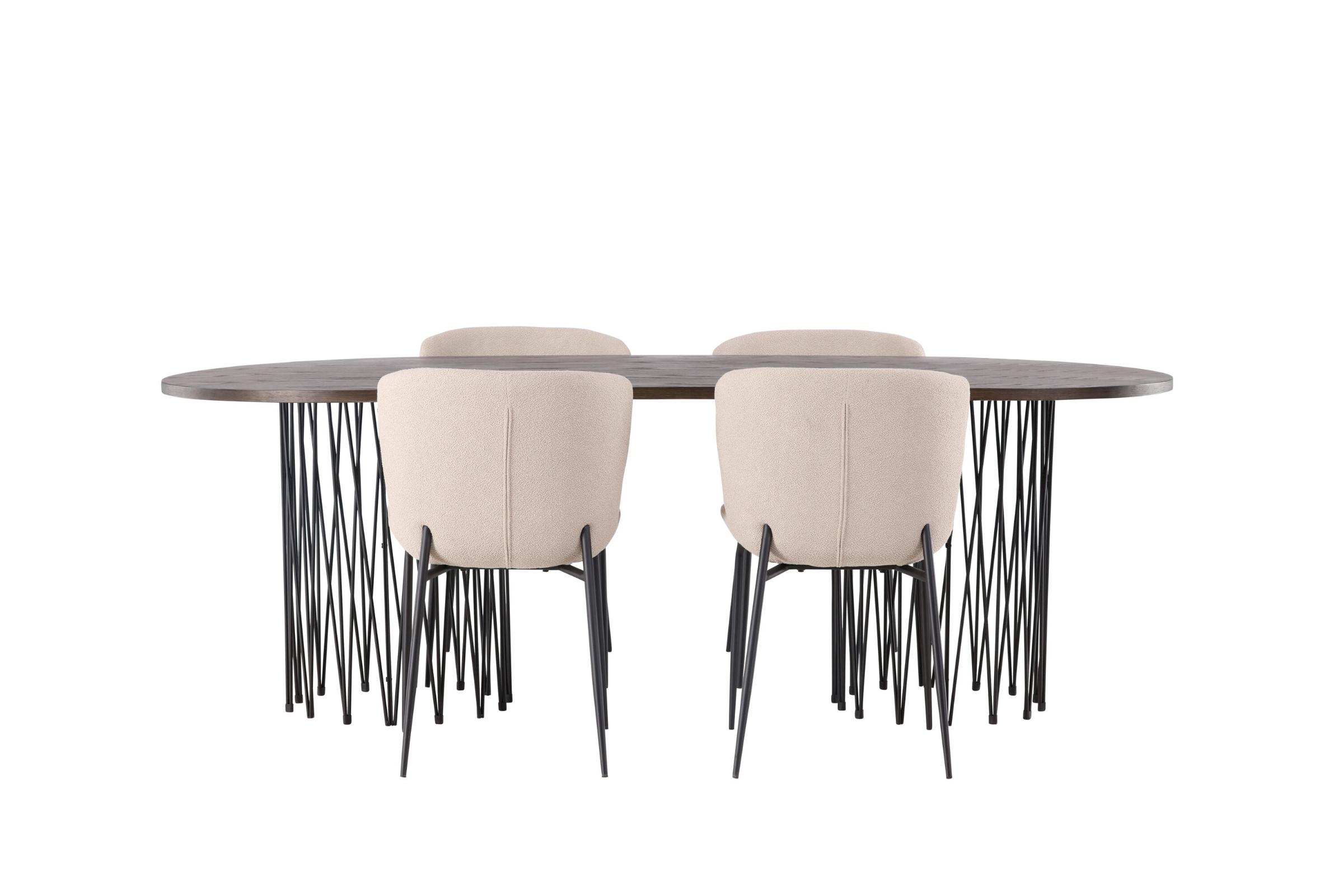 Stone spisebordssæt spisebord mocca 4 stole boucle beige
