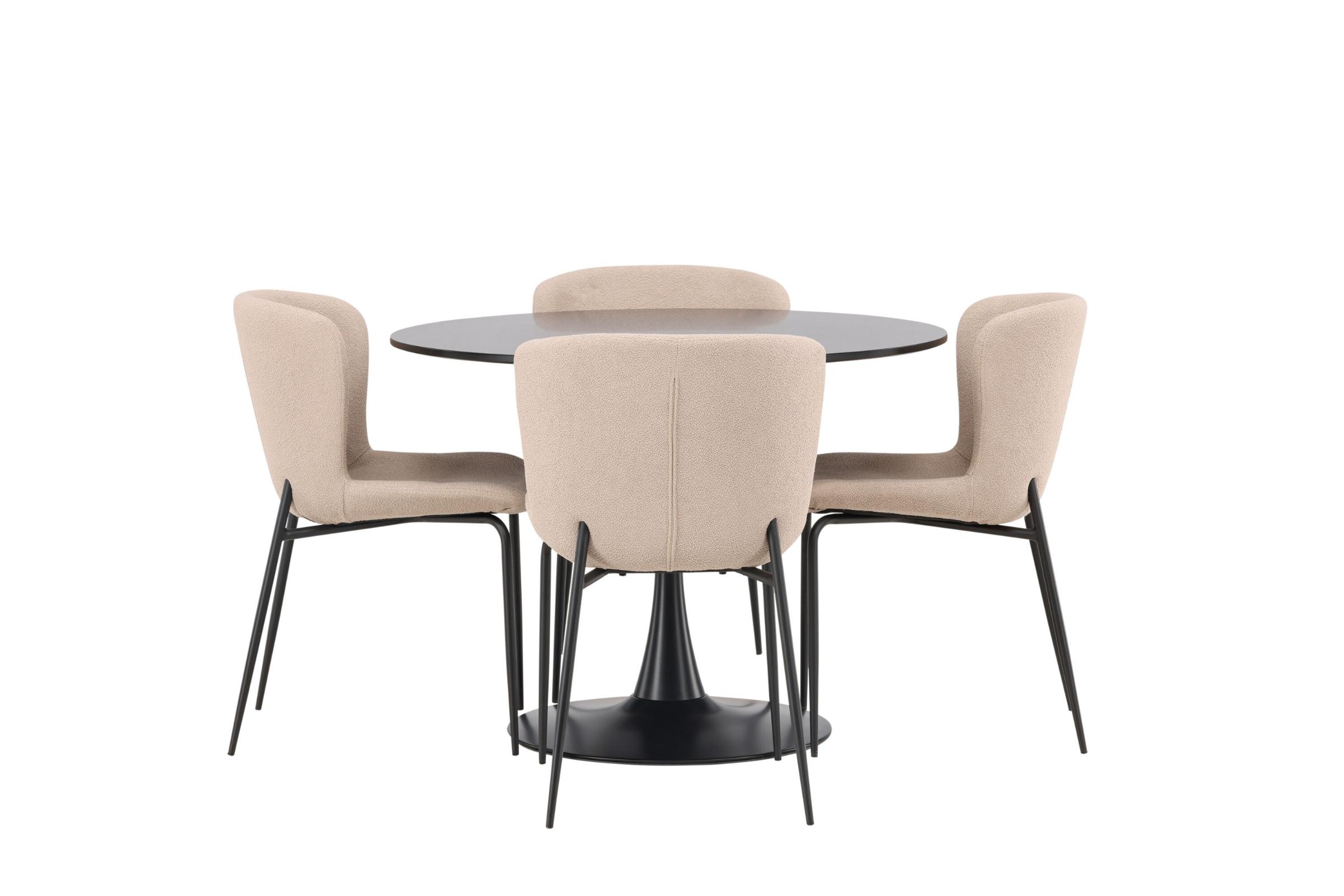 Glade spisebordssæt spisebord sort 4 stole boucle brun