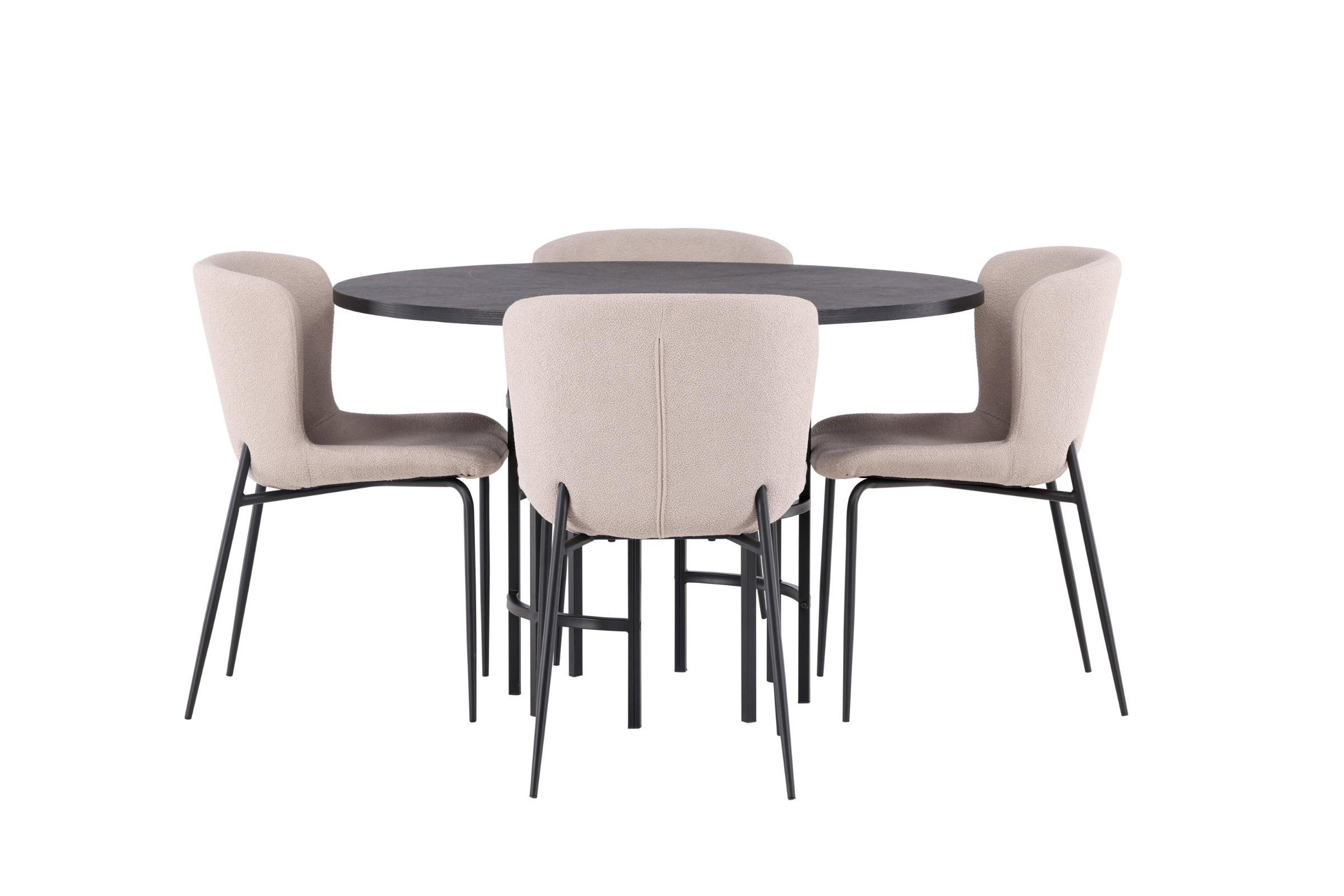 Copenhagen spisebordssæt spisebord sort 4 stole boucle beige