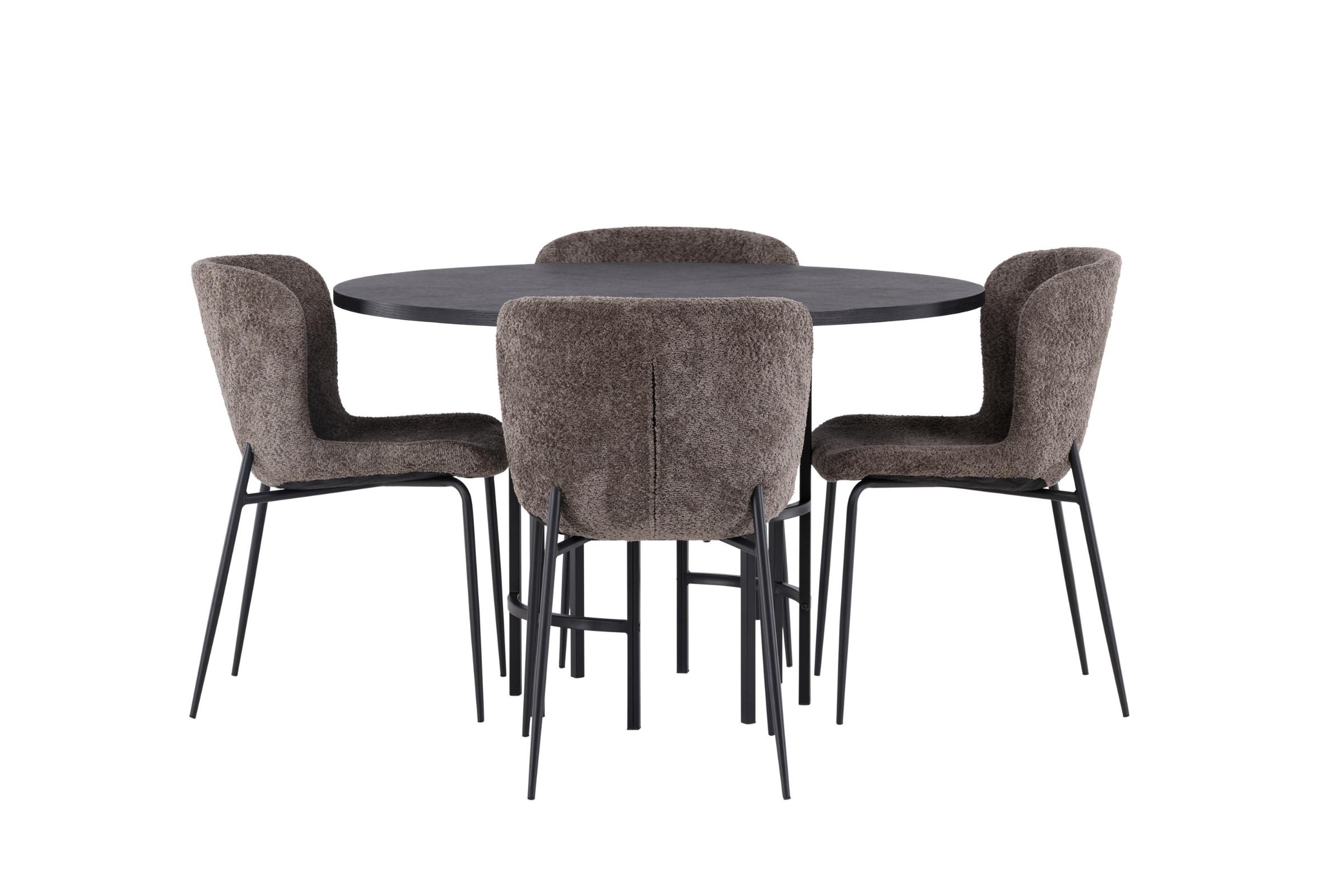 Copenhagen spisebordssæt spisebord sort 4 stole boucle brun