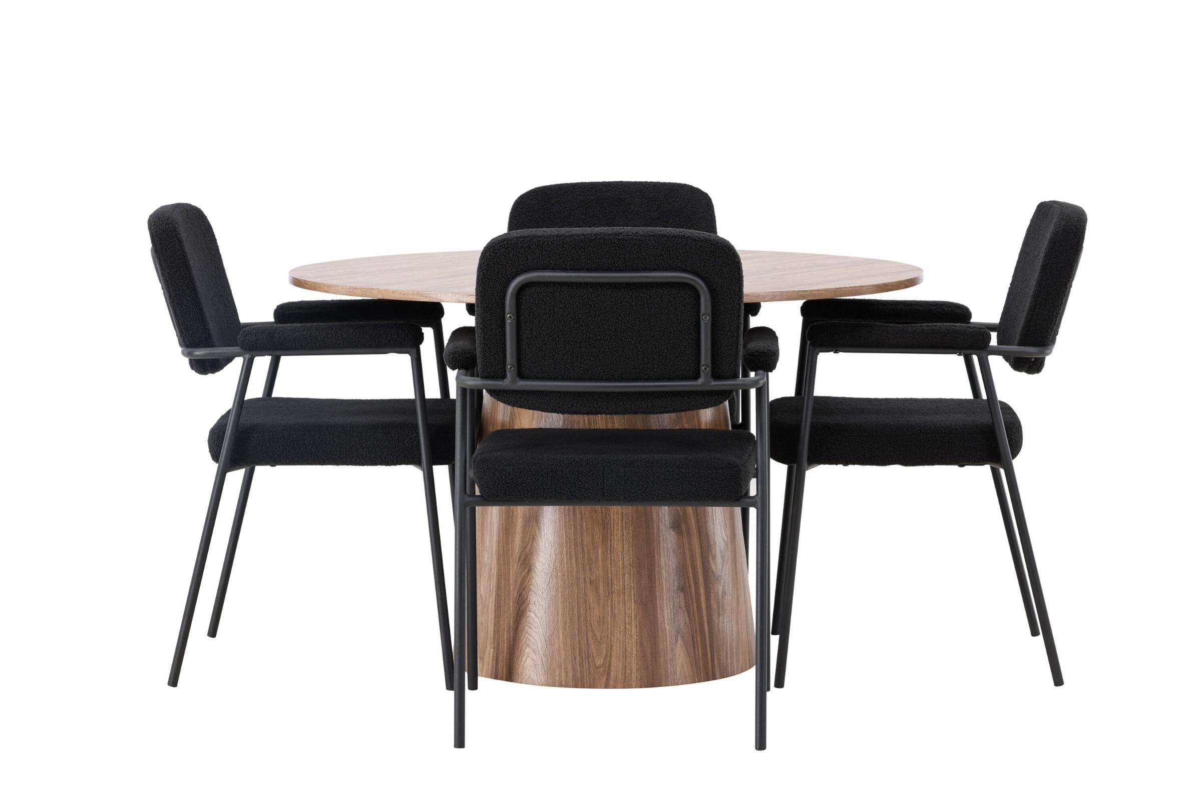 Lanzo spisebordssæt spisebord natur 4 stole boucle sort