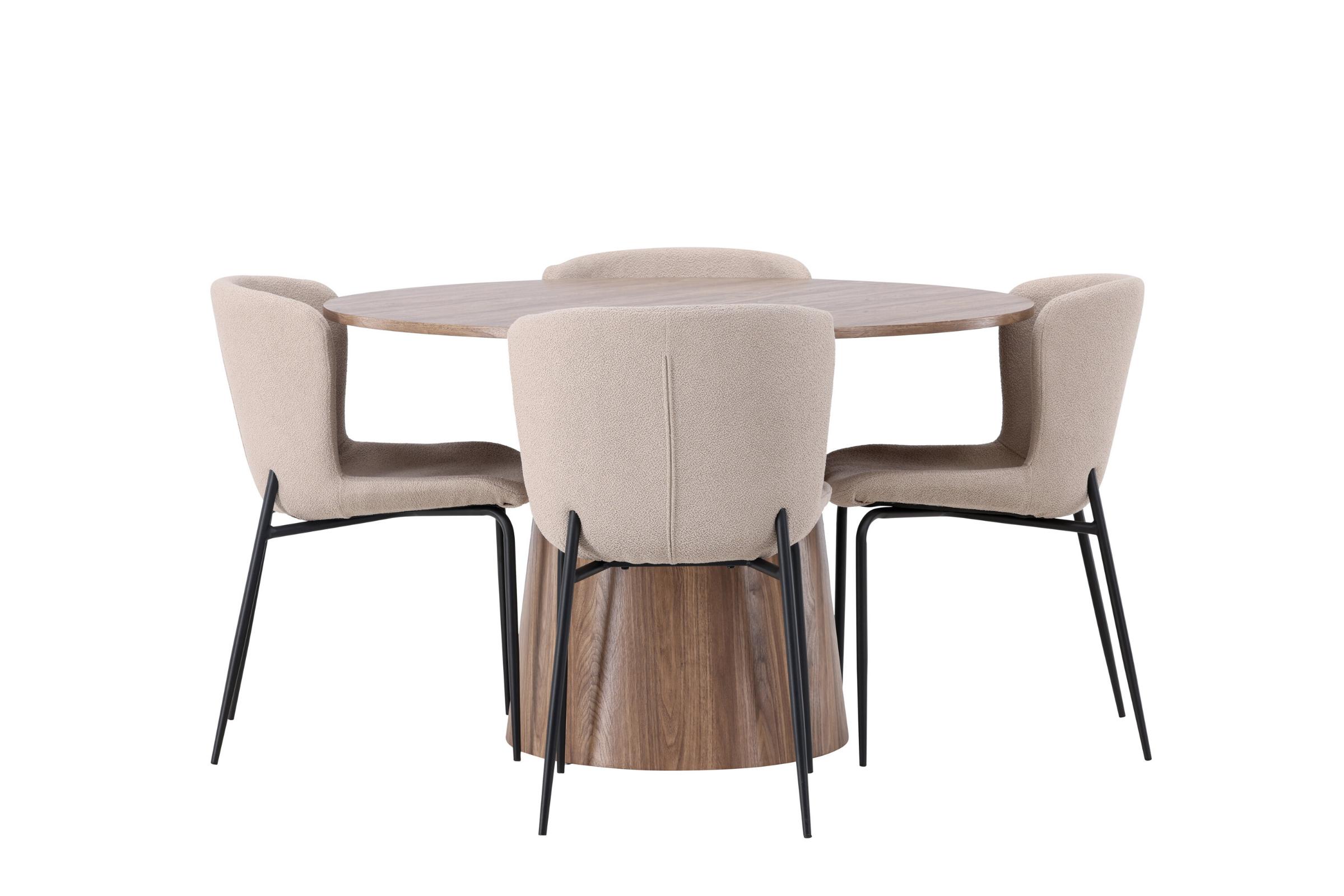 Lanzo spisebordssæt spisebord natur 4 stole boucle beige
