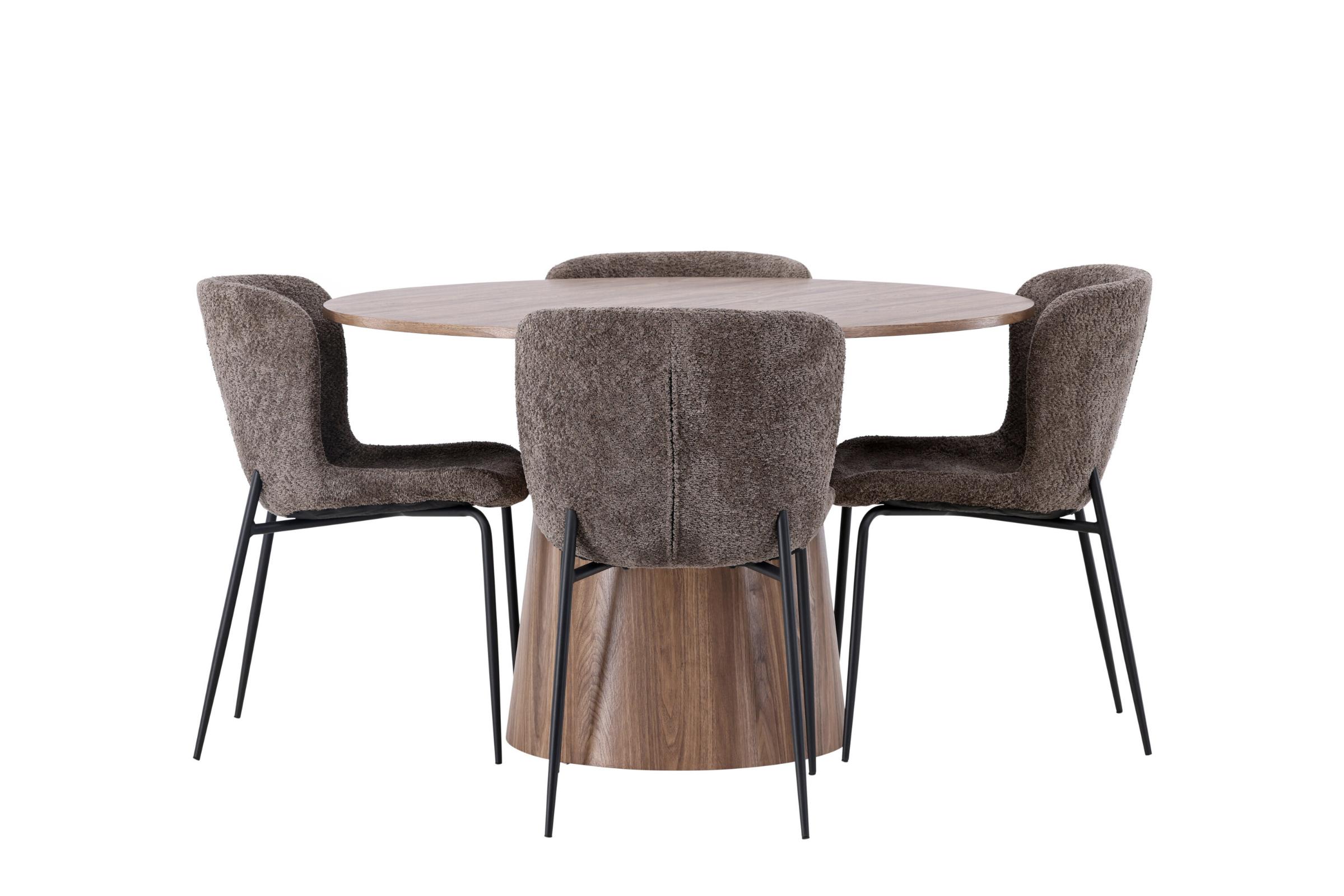 Lanzo spisebordssæt spisebord natur 4 stole boucle brun