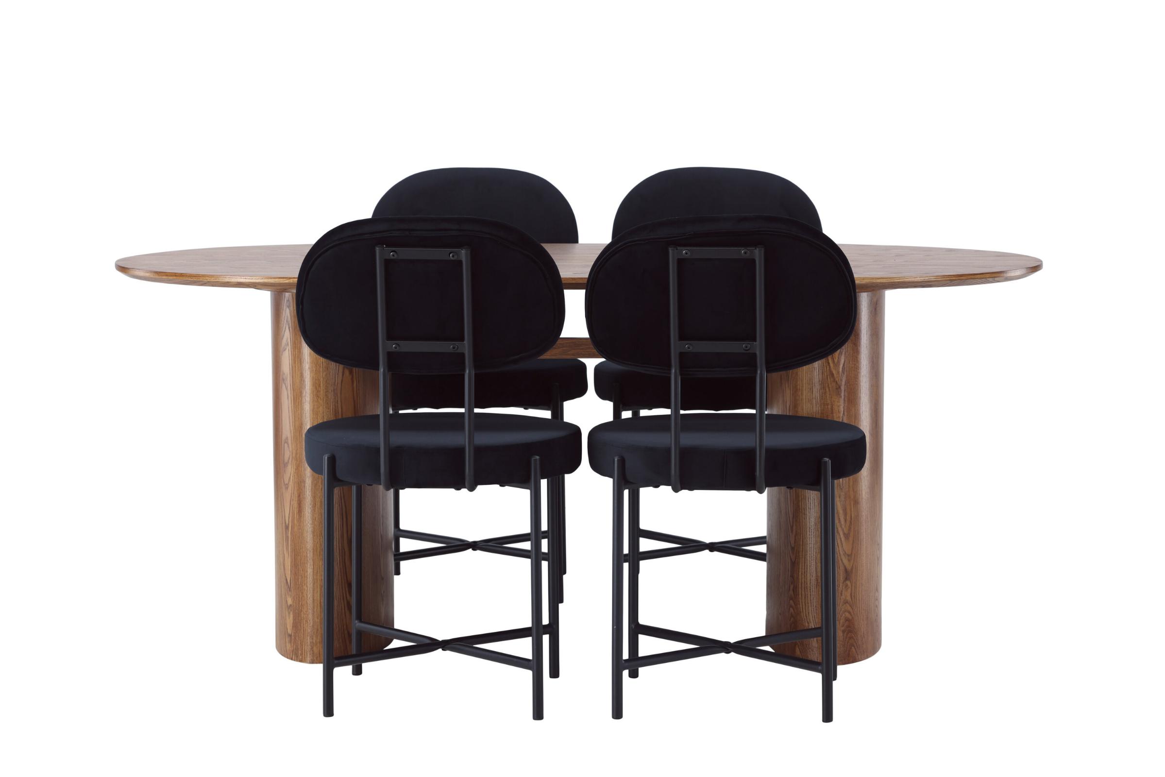 Isolde spisebordssæt spisebord natur 4 stole velour sort