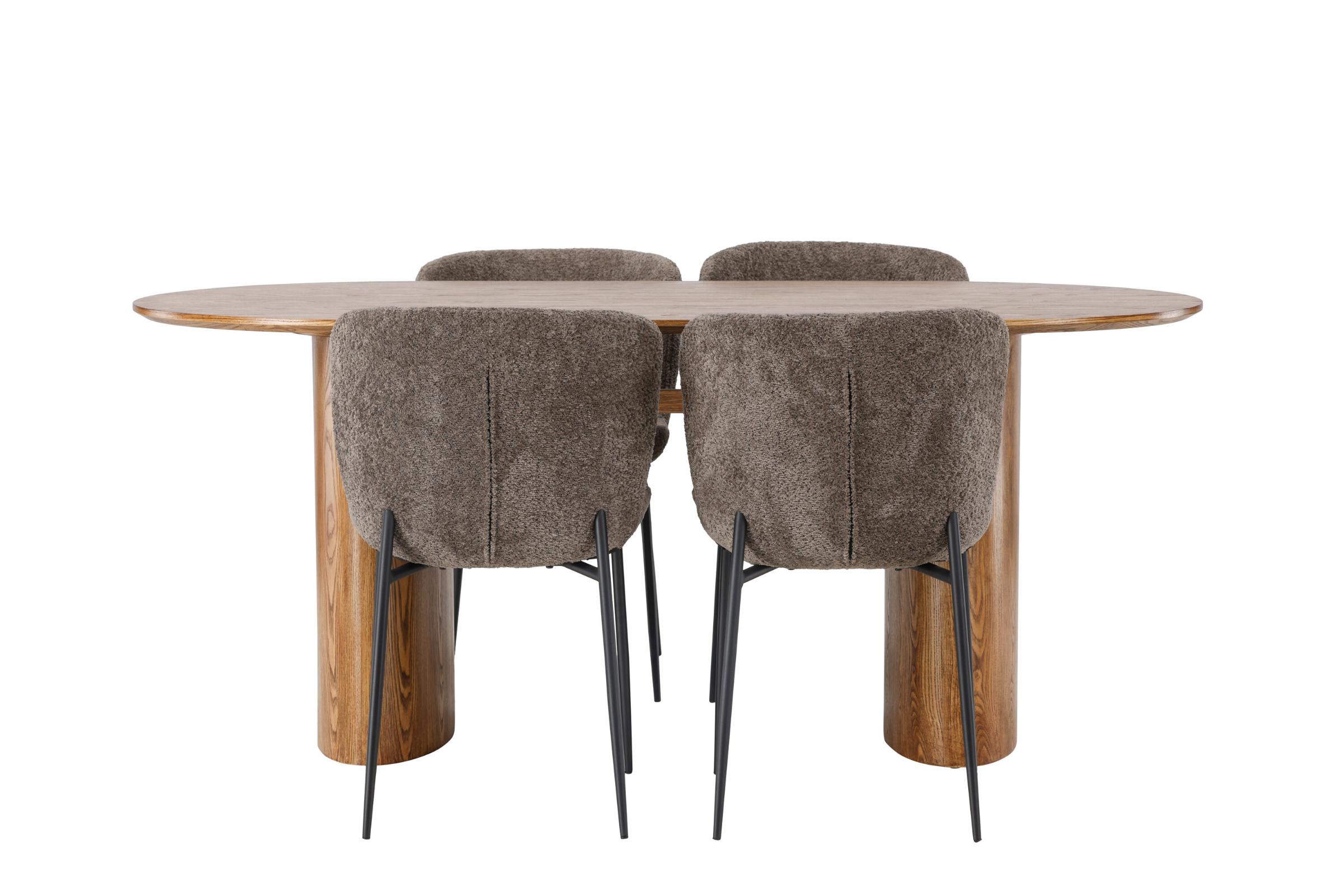 Isolde spisebordssæt spisebord natur 4 stole boucle brun